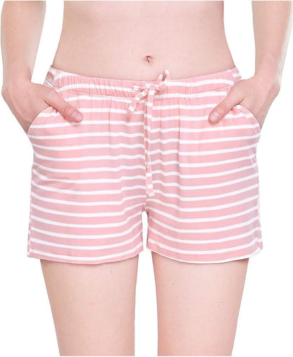 Womens Pajama Shorts Sleep Shorts Stretchy Pajama Pants Pink Stripe L