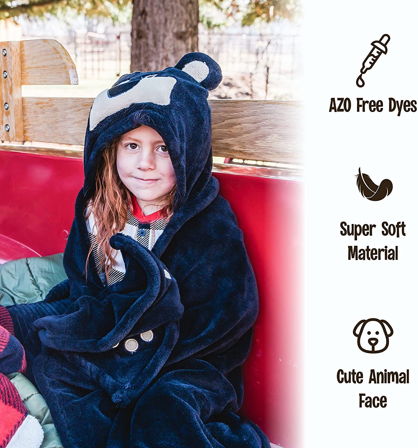 Wearable Hooded Blanket for Kids, Animal Hooded Blanket (Bear)