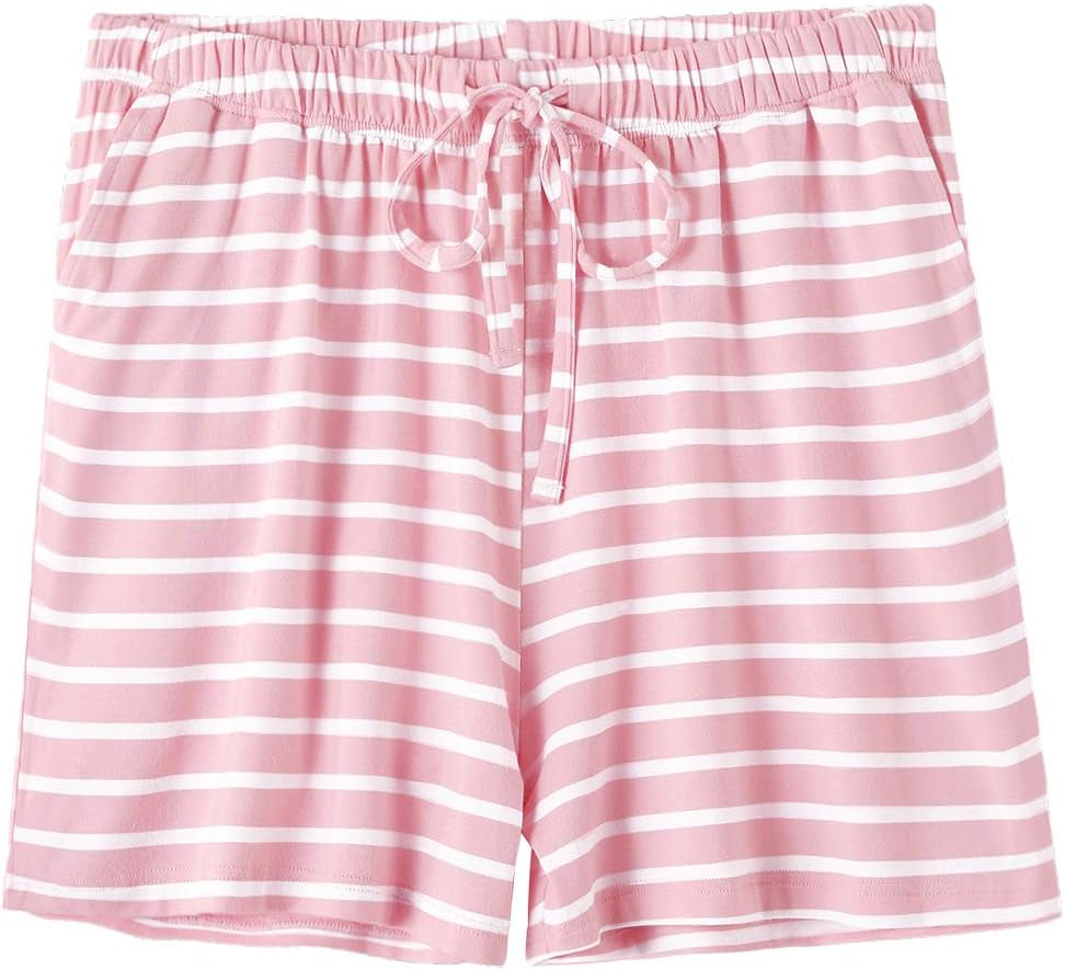 Womens Pajama Shorts Sleep Shorts Stretchy Pajama Pants Pink Stripe L