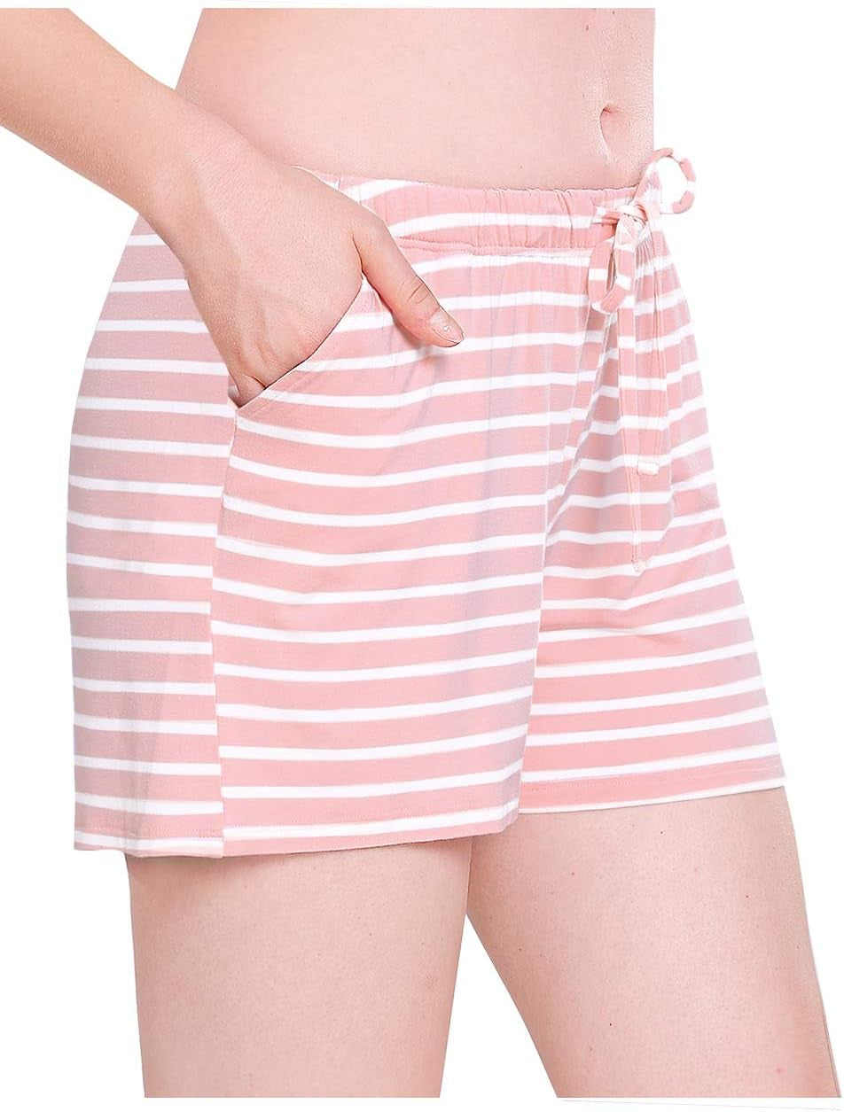 Womens Pajama Shorts Sleep Shorts Stretchy Pajama Pants Pink Stripe L