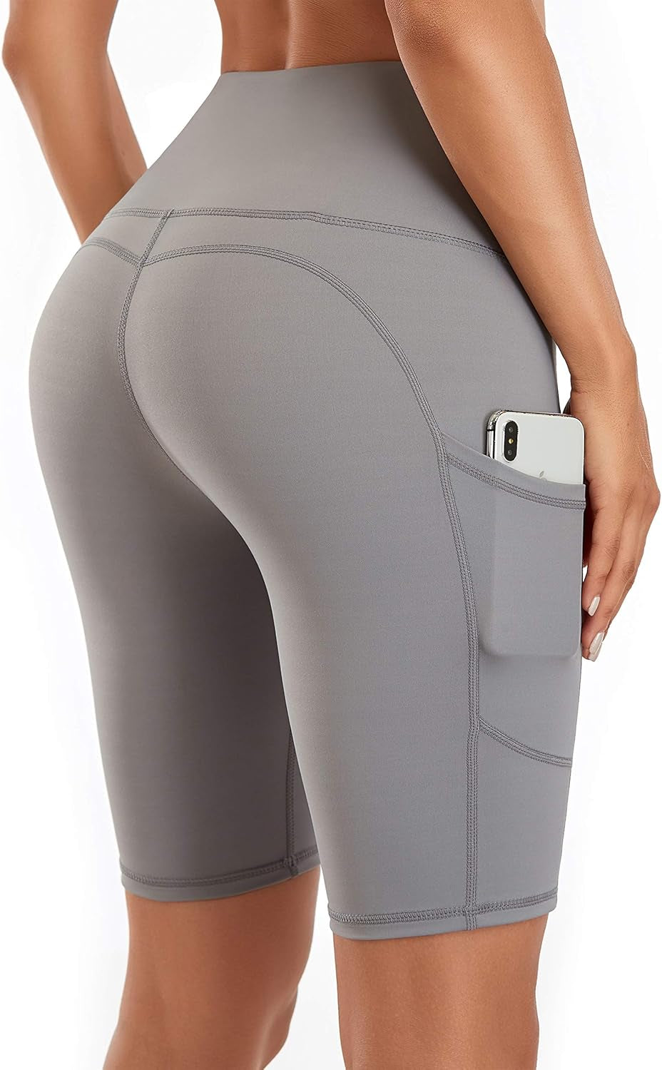 Women'S Short Yoga Side Pockets High Waist Workout Running Shorts Light Grey XS